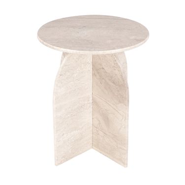 Round Marble Accent/End Table In Brown and Beige