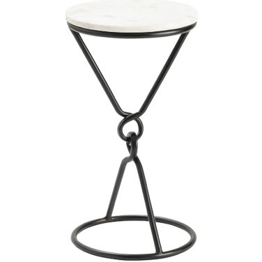 Round Marble and Iron Accent Drink Table In Black and White