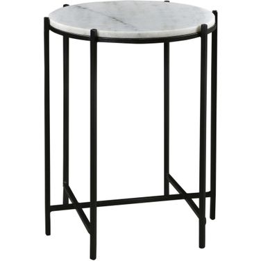 Round Marble and Iron Accent Table In Black and White