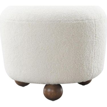 Round Ottoman With Ball Feet In Beige