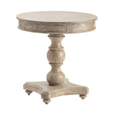 Round Pedestal Accent End Table In Beige