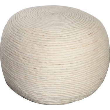 Round Pouf In White Dyed Natural Wool