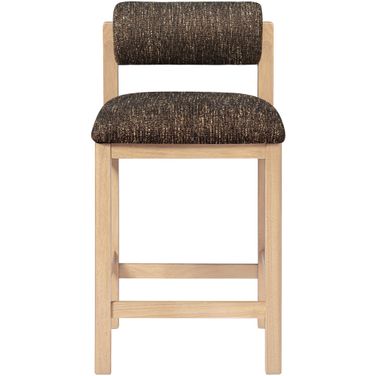 Roundhill Linen Textured Fabric Upholstered Counter Stool In Brown and Stained Natural