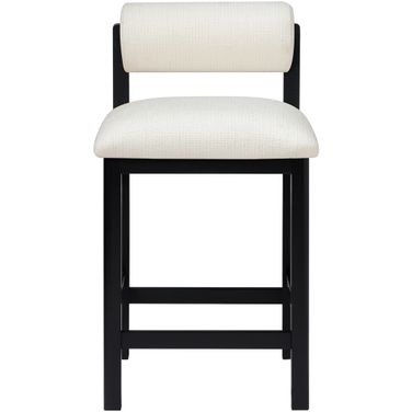 Roundhill Linen Textured Fabric Upholstered Counter Stool In Cream and Stained Black