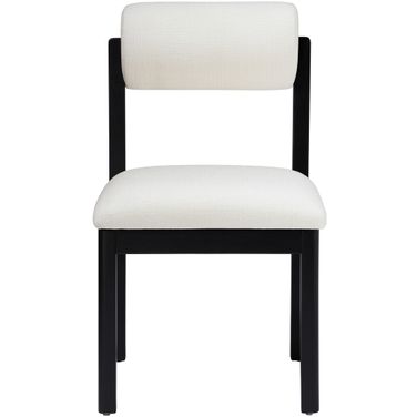 Roundhill Linen Textured Fabric Upholstered Dining Chair Set of 2 In Cream and Stained Black