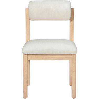 Roundhill Linen Textured Fabric Upholstered Dining Chair Set of 2 In Cream and Stained Natural