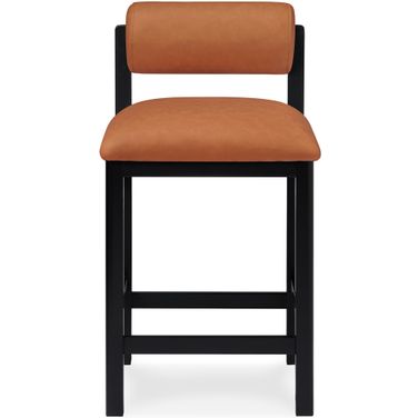 Roundhill Vegan Leather Upholstered Counter Stool In Cognac and Stained Black