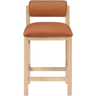 Roundhill Vegan Leather Upholstered Counter Stool In Cognac and Stained Natural