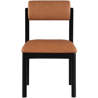 Roundhill Vegan Leather Upholstered Dining Chair Set of 2 In Cognac and Stained Black