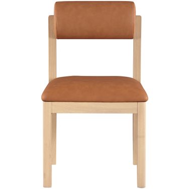 Roundhill Vegan Leather Upholstered Dining Chair Set of 2 In Cognac and Stained Natural