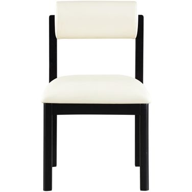 Roundhill Vegan Leather Upholstered Dining Chair Set of 2 In Cream and Stained Black