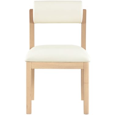 Roundhill Vegan Leather Upholstered Dining Chair Set of 2 In Cream and Stained Natural