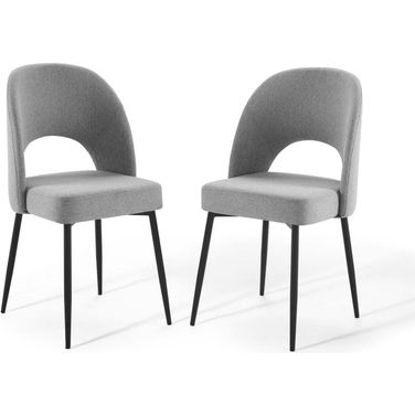 Rouse Dining Side Chair Upholstered Fabric Set of 2 In Black/Light Gray