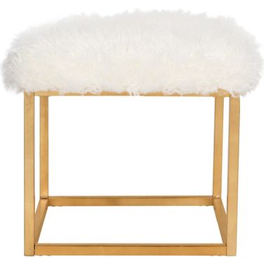 Rowan Contemporary Glam Faux Sheepkin Square Ottoman in Gold