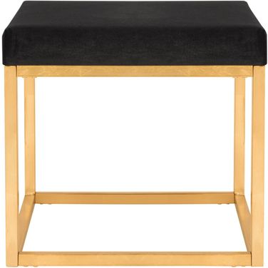 Rowan Contemporary Glam Velvet Square Ottoman in Black and Gold