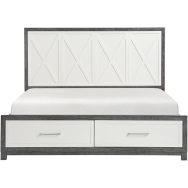 Rowan Eastern King Platform Bed with Footboard Storage In Gray and Ivory