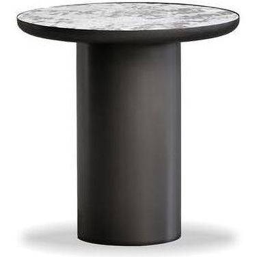 Rowan End Table Textured Brushed Deep Brown Powder Coated Base In Alaska White Lappato