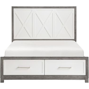 Rowan Full Platform Bed with Footboard Storage In Gray and Ivory