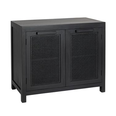 Rowan Mango Wood and Cane 2-Door Accent Cabinet In Black
