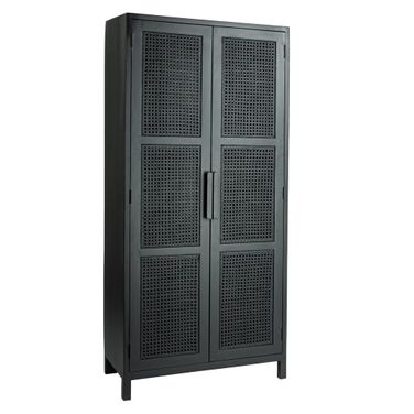 Rowan Mango Wood and Cane 2-Door Curio Cabinet In Black