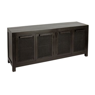 Rowan Mango Wood and Cane 4-Door Sideboard Cabinet In Black