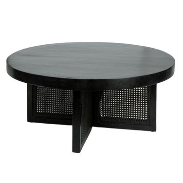 Rowan Mango Wood and Cane Round Coffee Table In Black