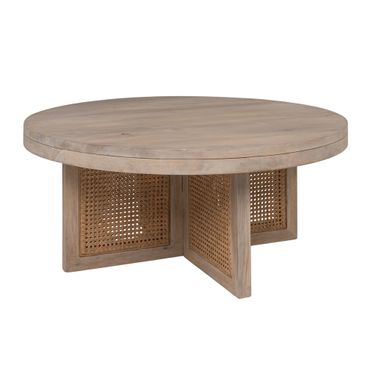Rowan Mango Wood and Cane Round Coffee Table In Natural