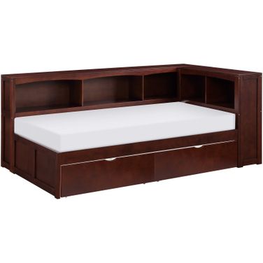 Rowe Twin Bookcase Corner Bed with Storage Boxes In Cherry