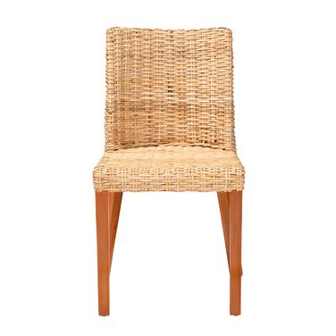 Rowen Kubu Rattan and Mahogany Wood Dining Chair In Light Honey and Honey