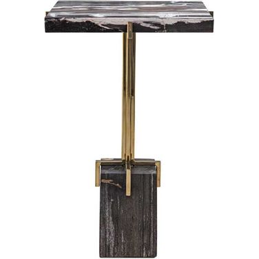 Rowman Petrified Wood Accent Table In Gold and Brass
