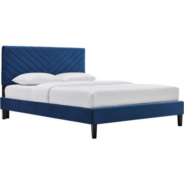Roxanne Performance Velvet Full Platform Bed In Navy