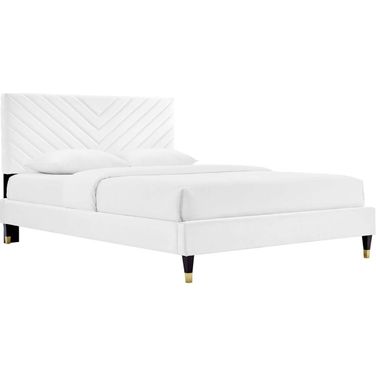 Roxanne Performance Velvet Queen Platform Bed In White MOD-6286-WHI