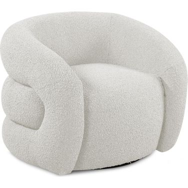 Roxbury Boucle Fabric Swivel Accent Chair In Cream