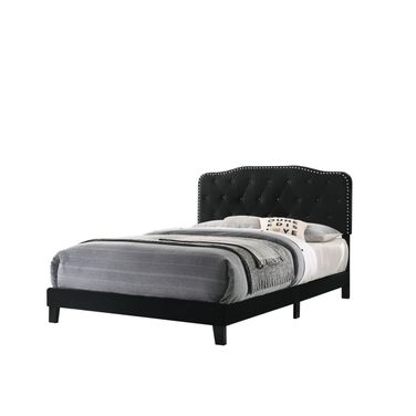 Roy Full Upholstered Panel Bed In Black Velvet
