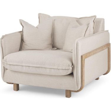 Roy Ii Beige Upholstered And Brown Wood Frame Arm Chair