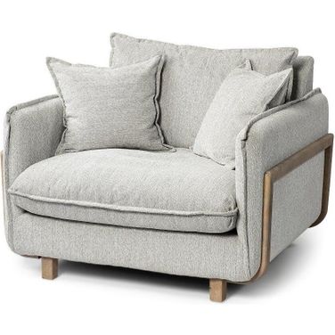 Roy Ii Frost Gray Upholstered And Brown Wood Frame Arm Chair