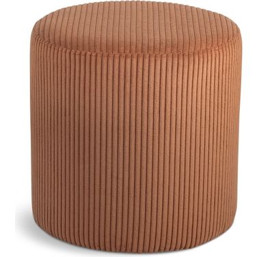 Roy Microsuede Fabric Round Ottoman In Cognac