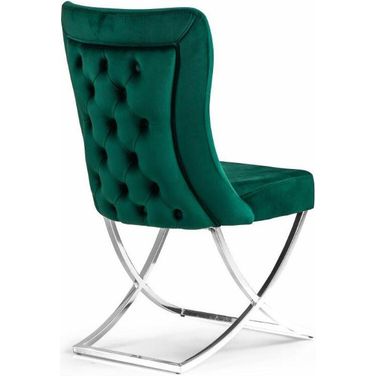 Royal Upholstered Silver Legged Dining Chair In Green Set of 2