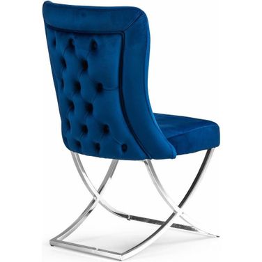 Royal Upholstered Silver Legged Dining Chair In Silver Blue Set of 2