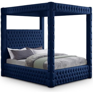 Royal Velvet Queen Bed In Navy