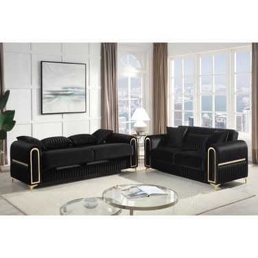 Ruby Living Room Set In Black And Gold
