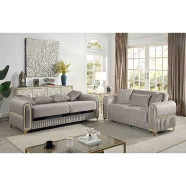 Ruby Living Room Set In Taupe And Gold