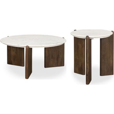 Rumer Occasional Table Set In White And Dark Brown