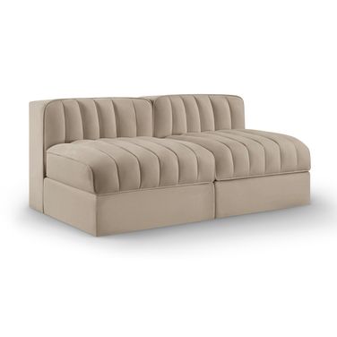 Rummi Velvet Performance Fabric Upholstered 2-Piece Modular Loveseat In Beige