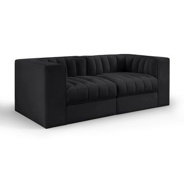 Rummi Velvet Performance Fabric Upholstered 2-Piece Modular Loveseat In Black