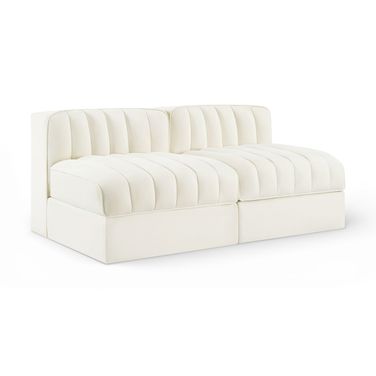 Rummi Velvet Performance Fabric Upholstered 2-Piece Modular Loveseat In Cream