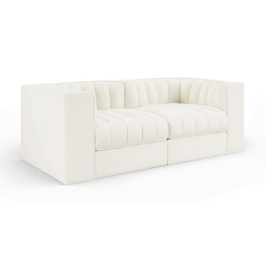 Rummi Velvet Performance Fabric Upholstered 2-Piece Modular Loveseat In Cream