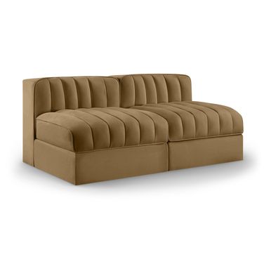 Rummi Velvet Performance Fabric Upholstered 2-Piece Modular Loveseat In Saddle