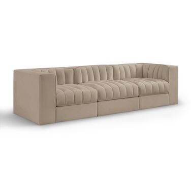 Rummi Velvet Performance Fabric Upholstered 3-Piece Modular Sofa In Beige