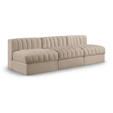 Rummi Velvet Performance Fabric Upholstered 3-Piece Modular Sofa In Beige